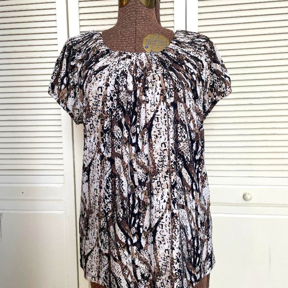Style & Co Pleated Neckline Blouse Women's L - Snake / Animal Print